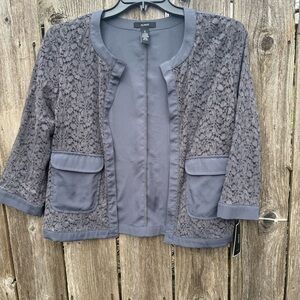 NWT Alfani Open Front Shrug Cardigan Jacket Women’s Medium Grey Lace